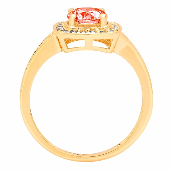 1.335 ct Round Cut Simulated Red Diamond Halo Engagement Ring for Women in 18K Yellow Gold