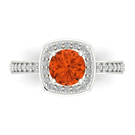1.335 ct Round Cut Simulated Red Diamond Solitaire with Accents Engagement Ring for Women in 14K White Gold