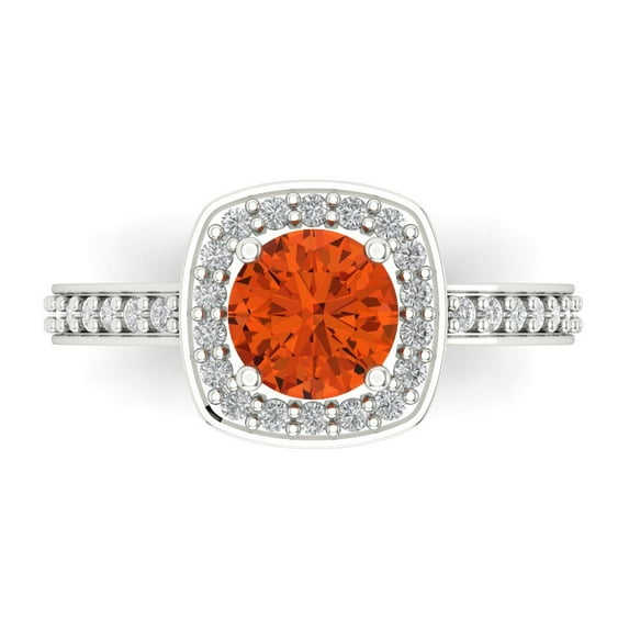 Clara Pucci 14K White Gold Solid Gold Red Solitaire with Accents Anniversary Ring for Women - 1.335 cttw Round Cut