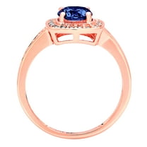 1.335 ct Round Cut Simulated Tanzanite Solitaire with Accents Engagement Ring for Women in 14K Rose Gold