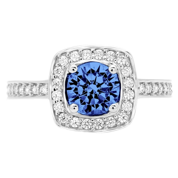 1.335 ct Round Cut Simulated Tanzanite Solitaire with Simulated Diamond Accents 14K White Gold Womens Engagement Ring