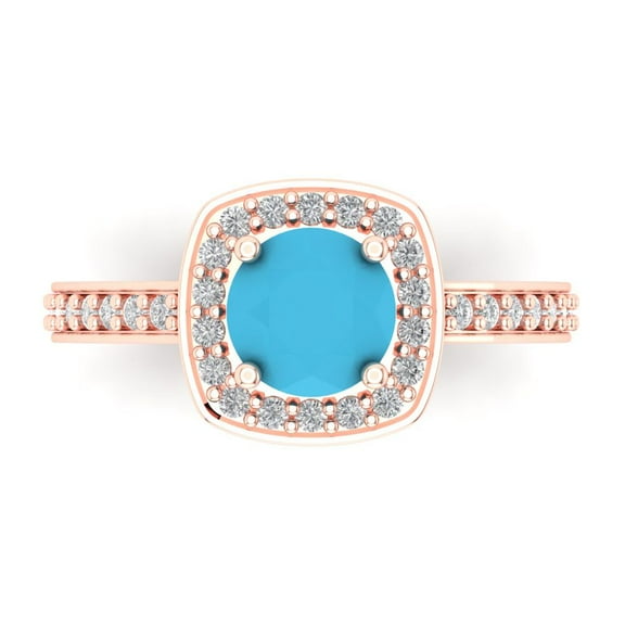 Clara Pucci 14K Rose Gold 1.33ct Turquoise Solitaire with Accents Ring