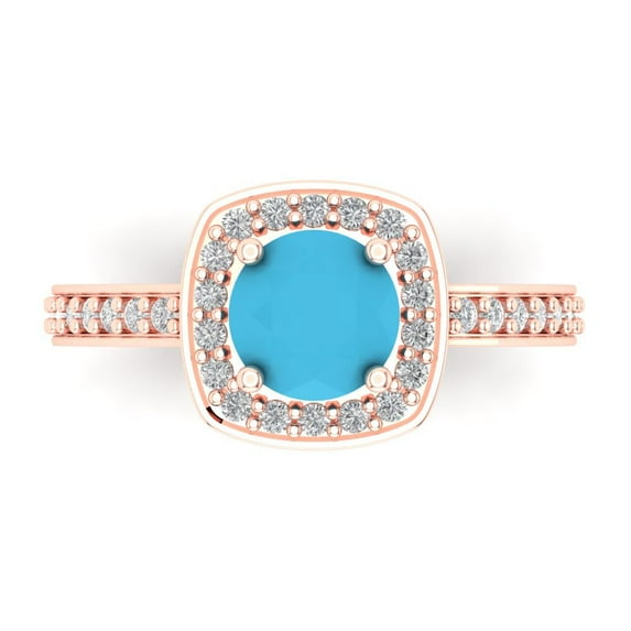 1.335 ct Round Cut Simulated Turquoise Solitaire with Accents Engagement Ring for Women in 18K Rose Gold