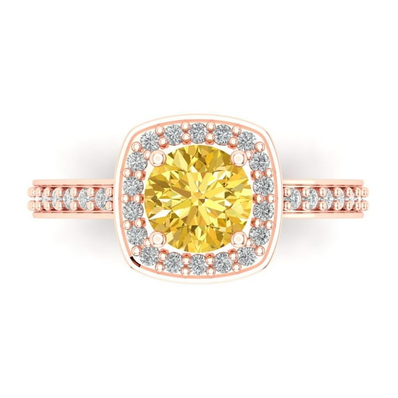 1.335 ct Round Cut Simulated Yellow Diamond Solitaire with Accents Engagement Ring for Women in 14K Rose Gold