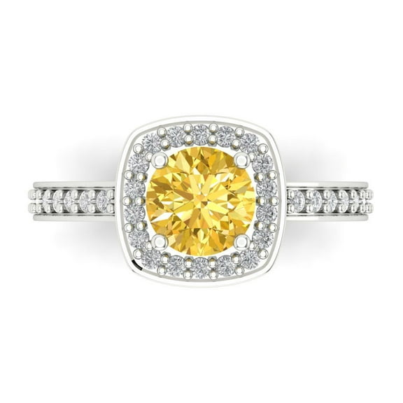 Clara Pucci 14K White Gold 1.33ct Yellow Solitaire with Accents Ring