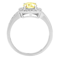 1.335 ct Round Cut Simulated Yellow Diamond Solitaire with Accents Engagement Ring for Women in 18K White Gold