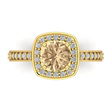 1.335 ct Round Cut Yellow Moissanite Halo Engagement Ring for Women in 14K Yellow Gold