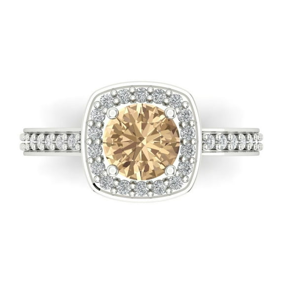 1.335 ct Round Cut Yellow Moissanite Solitaire with Accents Engagement Ring for Women in 14K White Gold