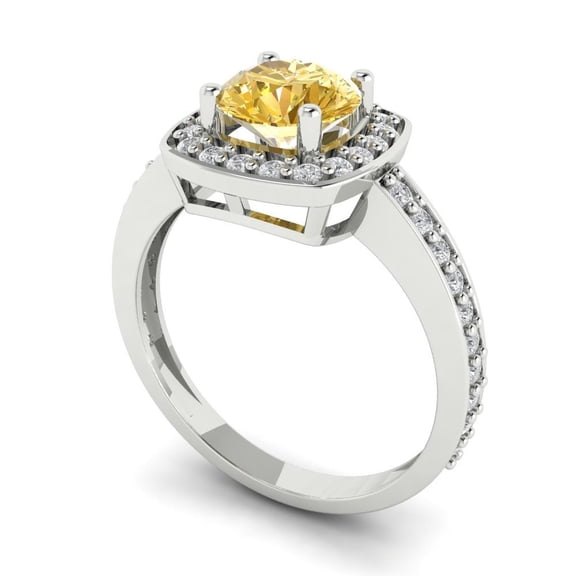 1.335 ct Round Cut Yellow Moissanite Solitaire with Accents Engagement Ring for Women in 14K White Gold