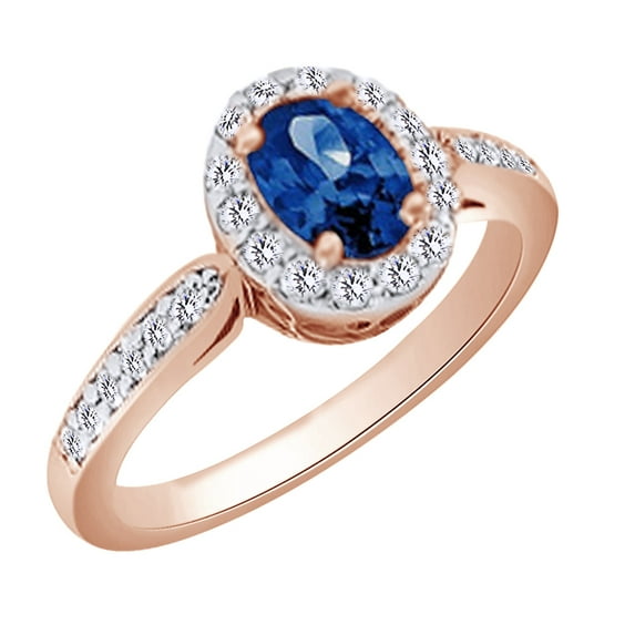 AFFY (1.33ct) Simulated Blue Sapphire & White Natural Diamond Halo Engagement Ring In 14k Solid Gold With Ring Size 10.5