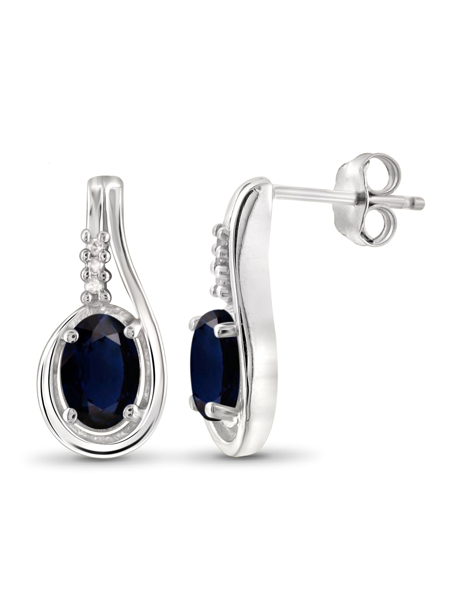 1.34 Carat Sapphire Gemstone and Accent White Diamond Women's Sterling Silver Earrings