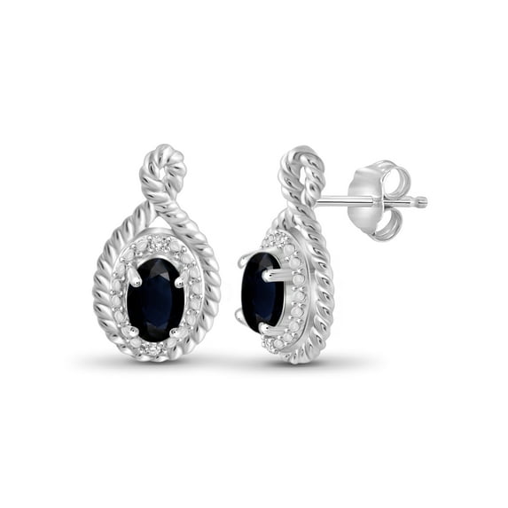 1.34 Carat Sapphire Gemstone and Accent White Diamond Women's Sterling Silver Earrings