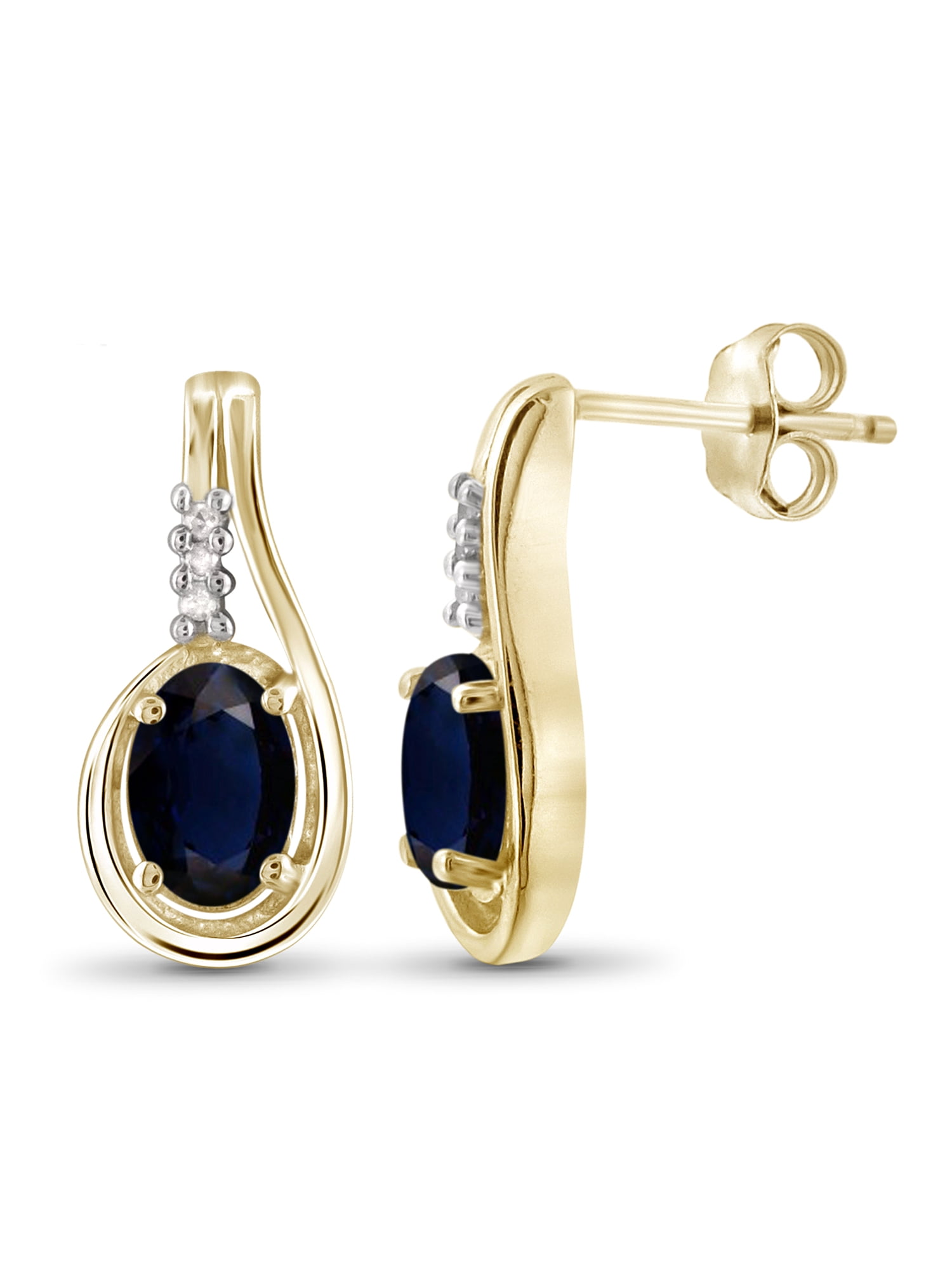 1.34 Carat Sapphire Gemstone and Accent White Diamond Women's Sterling Silver Earrings