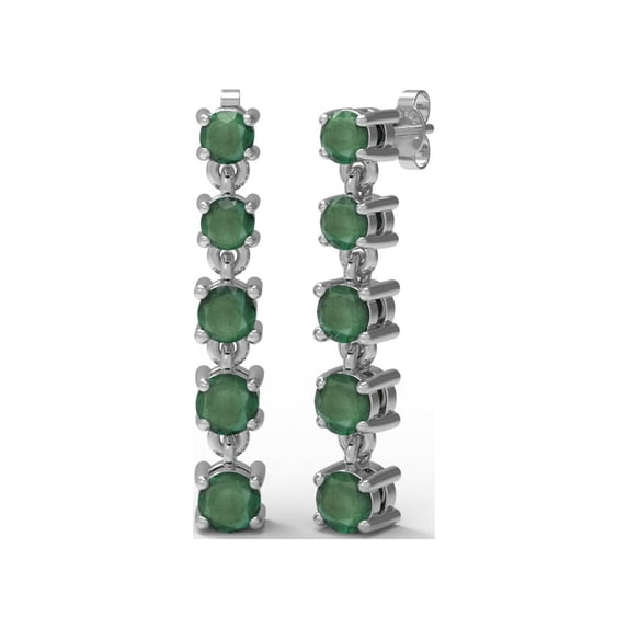 1.34 Ctw Round Emerald 925 Sterling Silver Five Stone Dangle Women Wedding Earrings