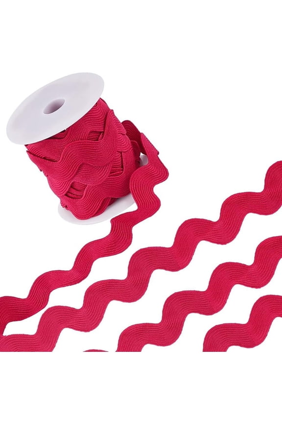 1.34 Inch Jumbo Rick Rack Trim 10 Yards RIC Rac Ribbon Christmas Zig Zag Deep Pink Wave Bending Fringe Trim Rickrack Woven Braided Fabric S Shaped Lace with Spool for Sewing Crafts