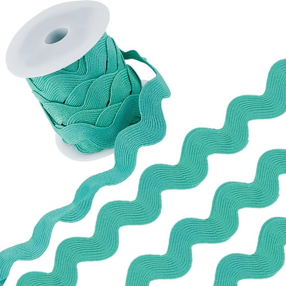 1.34 Inch RIC Rac Ribbon Jumbo Rick Rack Trim 10 Yards Christmas Lake Green Zig Zag Rickrack Wave Bending Fringe Trim Woven Fabric S Shaped Lace with Spool