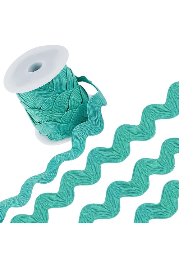 1.34 Inch RIC Rac Ribbon Jumbo Rick Rack Trim 10 Yards Christmas Lake Green Zig Zag Rickrack Wave Bending Fringe Trim Woven Fabric S Shaped Lace with Spool