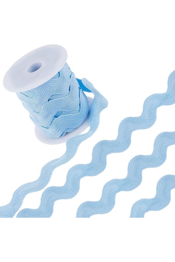 1.34 Inch Rick Rack Trim for Sewing 10 Yards Jumbo RIC Rac Ribbon Christmas Rickrack Sky Blue Wave Bending Fringe Trim Woven Fabric Lace Zig Zag Trim for DIY Crafts Wedding for DIY