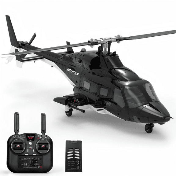 1/34 Scale F02S Flywolf GPS Smart RC Helicopter for Adults, 2.4GHz 8-Channel Tail-Less Rotor, Optical Flow Positioning Remote Control Helicopter