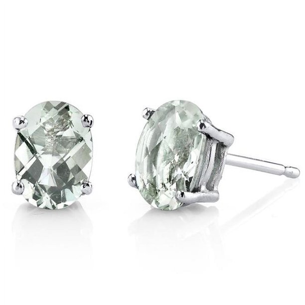 1.34 ct Oval Shape Green Amethyst Stud Earrings in 14K White Gold
