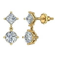 1.34 ct tw Princess & Round Drop Two stone Diamond Dangle Earrings 14K