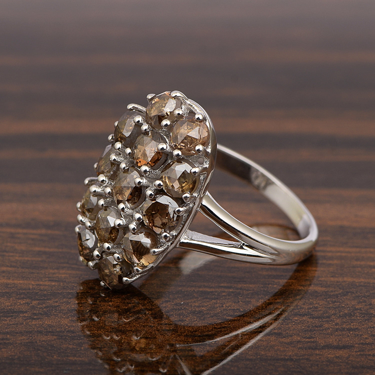 1.35 CT Natural Rose Cut Champagne Diamond 925 Sterling Silver