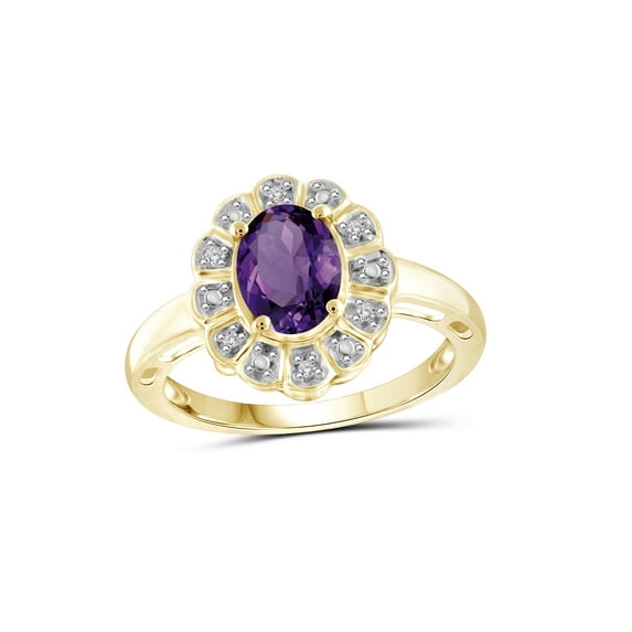 1.35 Carat Amethyst Gemstone and 1/20 Carat White Diamond Ring