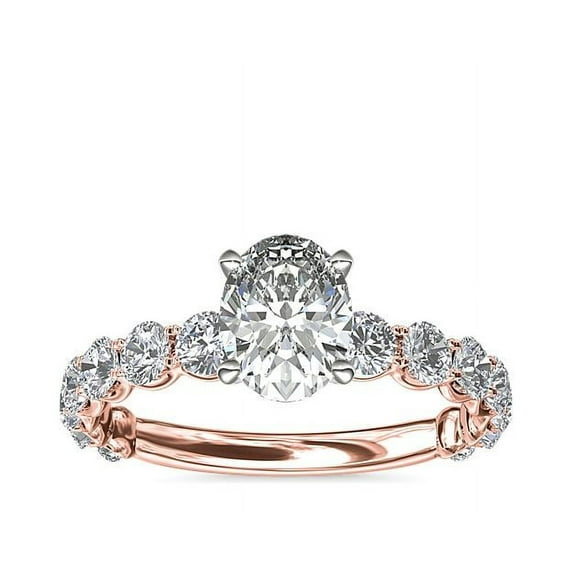 1.35 Carat Brilliant Oval Cut Natural Diamond Solitaire with Accents Beautiful Ring for Engagement Solid 18K Rose Gold Size 9