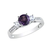 GEM AND HARMONY 1.35 Carat (Ctw) Lab-Created Alexandrite & Created White Sapphire Three-Stone Ring in 10K White Gold with Diamonds