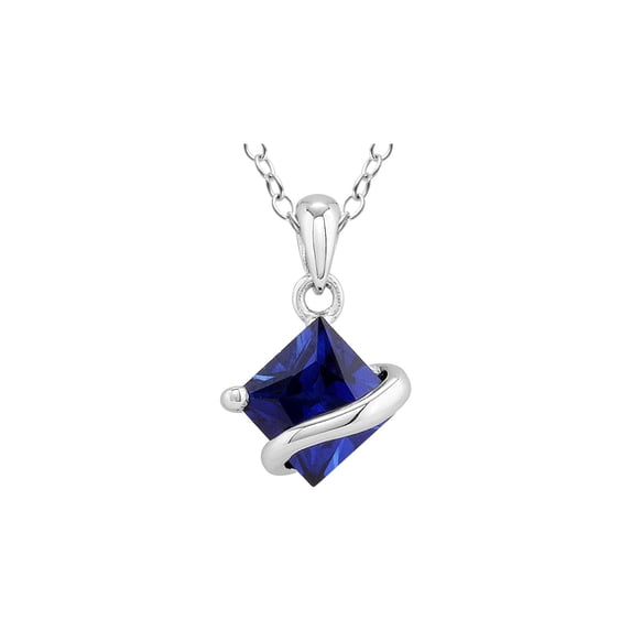 1.35 Carat (Ctw) Lab-Created Blue Sapphire Pendant Necklace in Sterling Silver with Chain for Women