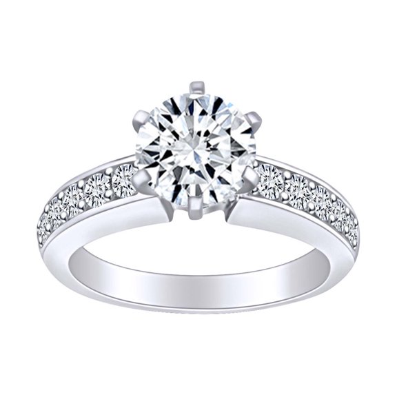AFFY 1.35 Carat (Ctw) Round Shape White Natural Diamond Solitaire Engagement Ring In 14k Solid White Gold Ring Size-5.5