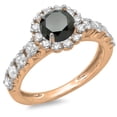 thumbnail image 1 of 1.35 Carat (ctw) 10K Rose Gold Round Cut Black & White Diamond Ladies Bridal Cluster Halo Style Engagement Ring, 1 of 1