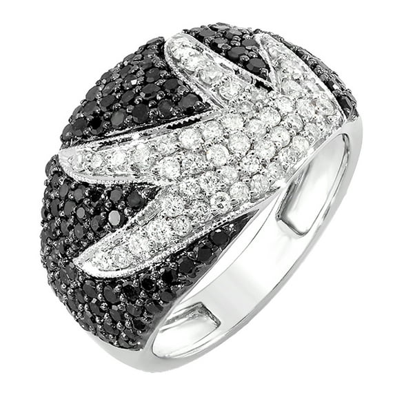 1.35 Carat (ctw) 14k White Gold White & Black Round Diamond Ladies Cocktail Ring