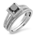 thumbnail image 1 of 1.35 Carat (ctw) 18K White Gold Princess Cut Black & Round White Diamond Ladies Split Shank Halo Style Bridal Engagement, 1 of 10