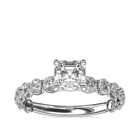 1.35 Ct Asscher Cut Natural Diamond Wonderful Solitaire with Accents Wedding Ring for Ladies in Solid 14K White Gold Size 7