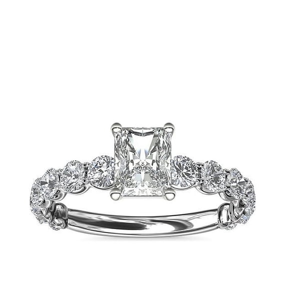 1.35 Ct Brilliant Radiant Cut Genuine Diamond Sparkle Solitaire with Accents Engagement Ring for Women Solid 14K White Gold Size 6.5
