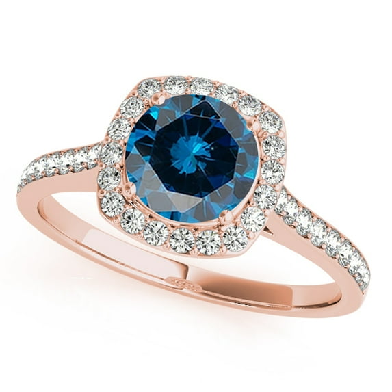 1.35 Ct Halo Unique Design Blue Diamond Engagement Wedding Ring - 14K Gold