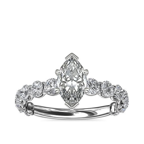 1.35 Ct Marquise Cut Genuine Diamond Solitaire with Accents Elegant Engagement Ring for Women Solid 14K White Gold Size 7