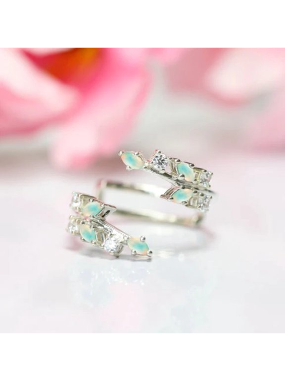 1.35 Ct Marquise & Round Cut Opal Diamond Ring Wrap Enhancer- Unique Leaf Floral Wedding Ring