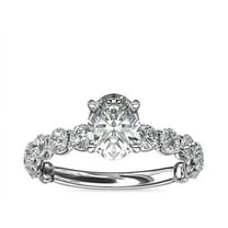 1.35 Ct Oval Shaped Genuine Diamond Stunning Solitaire with Accents Wedding Ring for Bride in Solid 14K White Gold Size 7