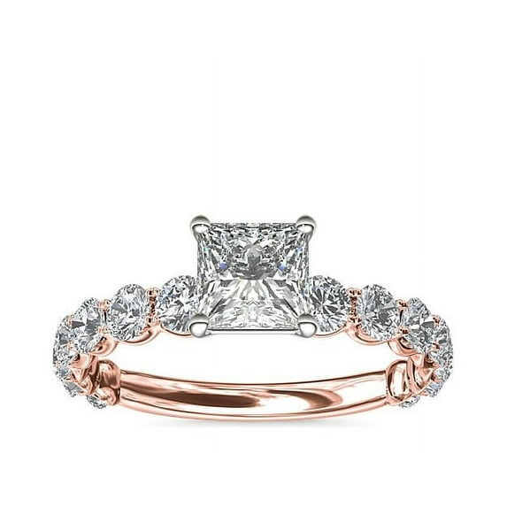 1.35 Ct Princess Cut Genuine Diamond Solitaire with Accents Wonderful Ring for Ladies Solid 18K Rose Gold Size 10.5