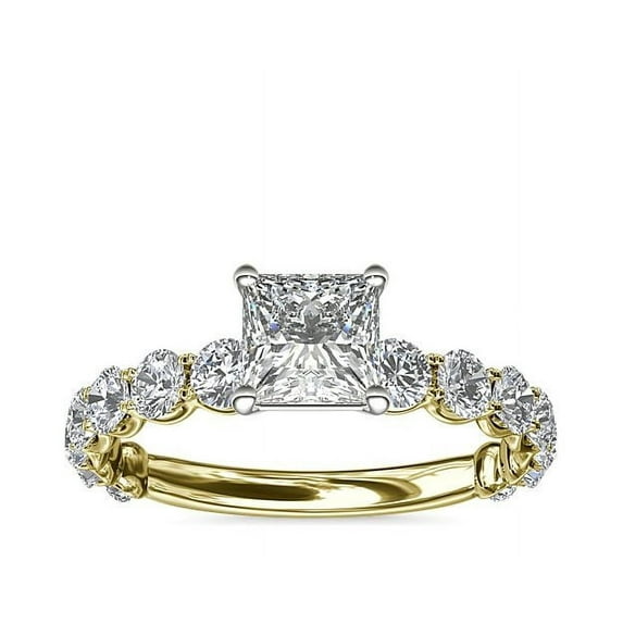 1.35 Ct Princess Cut Natural Diamond Stylish Solitaire with Accents Ring for Anniversary Solid 14K Yellow Gold Size 4
