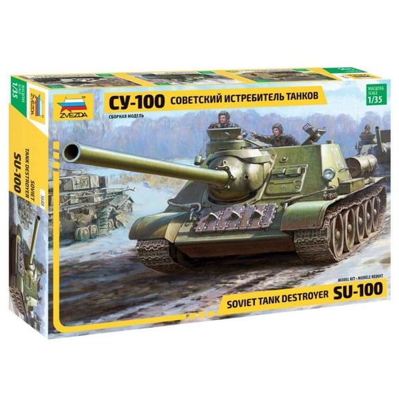 ZVEZDA 3688 - Soviet Tank Destroyer SU-100 - Unpainted Plastic Model Kit Scale 1/35 289 Details Lenght 11" Paints not Included