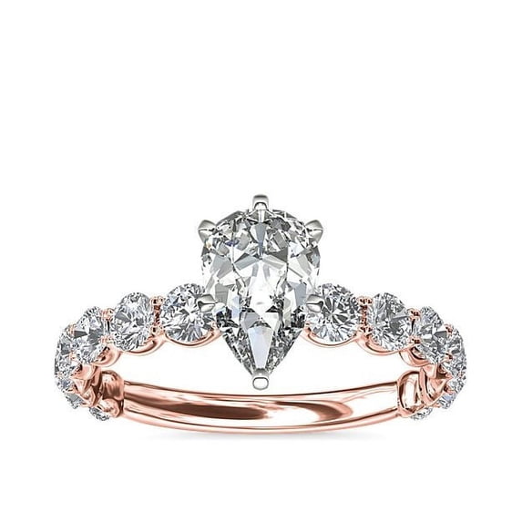 1.35 T.C.W Pear Shape Natural Diamond Latest Design Solitaire with Accents Wedding Ring for Women Solid 18K Rose Gold Size 8