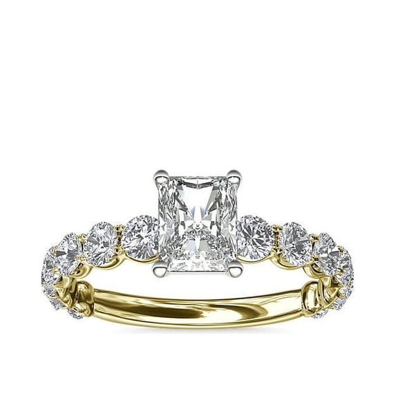 1.35 T.C.W Radiant Shape Natural Diamond Latest Design Solitaire with Accents Wedding Ring for Women Solid 18K Yellow Gold Size 8