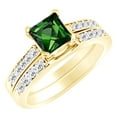 thumbnail image 1 of AFFY (1.35 cttw) Simulated Green Emerald & White Natural Diamond Engagement Wedding Ring Set In 14k Yellow Gold With Ring Size 4, 1 of 1