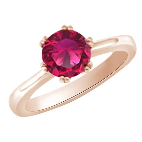 AFFY (1.35 cttw) Simulated Pink Sapphire Solitaire Engagement Wedding Ring In 14K Solid Rose Gold With, Ring Size 13.5
