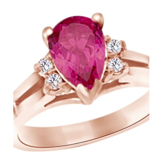 AFFY (1.35 cttw) Simulated Pink Sapphire & White Natural Diamond Halo Engagement Ring In 14K Solid Rose Gold With, Ring Size 4.5