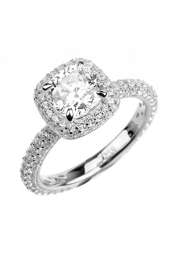 1.35ct Cushion Cut Solitaire w/Accent Engagement Ring Rhodium over Silver w/CZ (SIZE: 6)