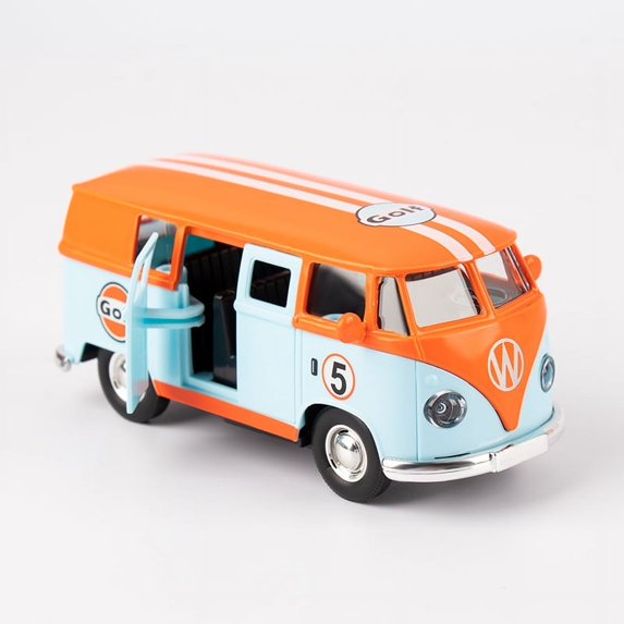 1:36 Bus Transporter Van Gulf Blue Alloy Diecast Model for Volkswagen T1 Samba Toy